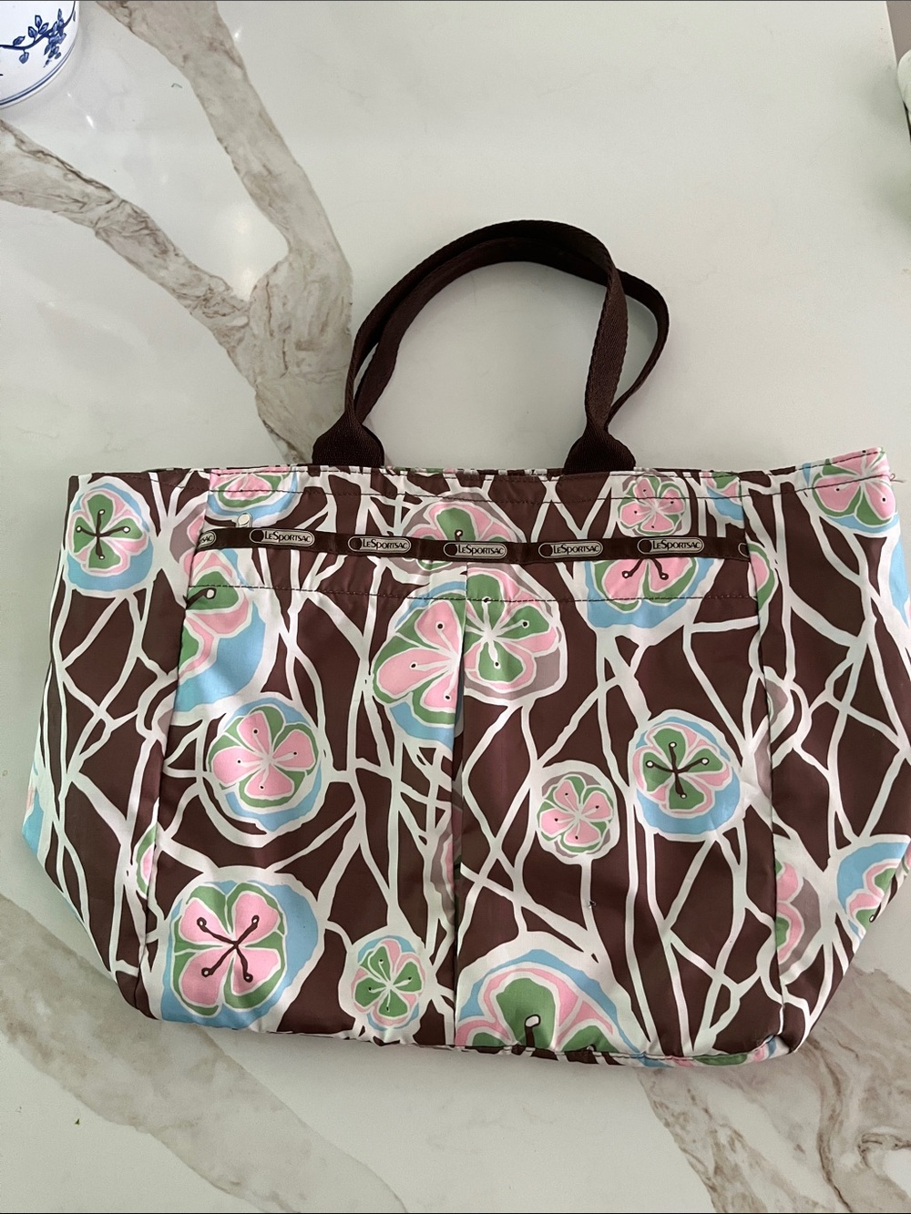 LeSportsac Brown Floral Circle Print Tote